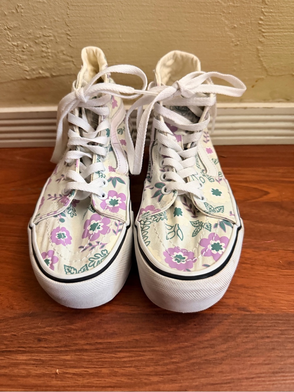 Vans High-Top Platform Sneakers in Cream and Purple Floral